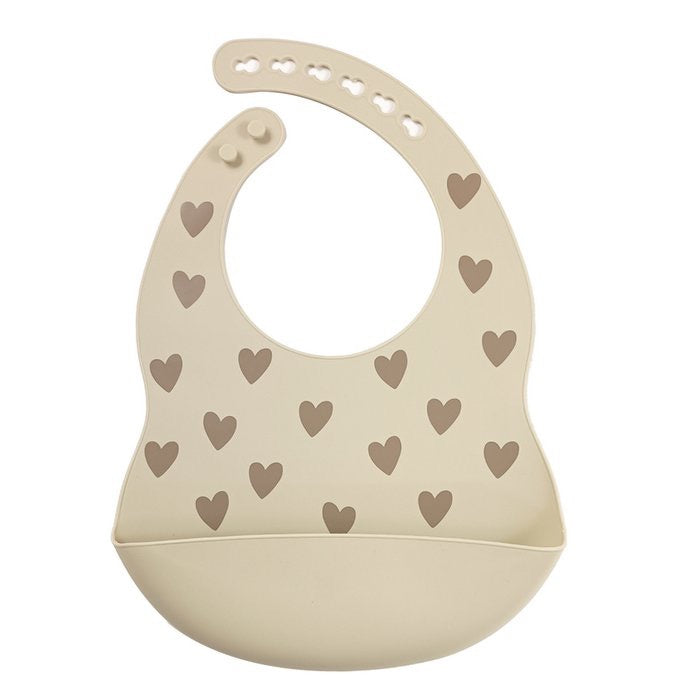 Siliconen Slabber met Opvangbakje Hartjes – Beige