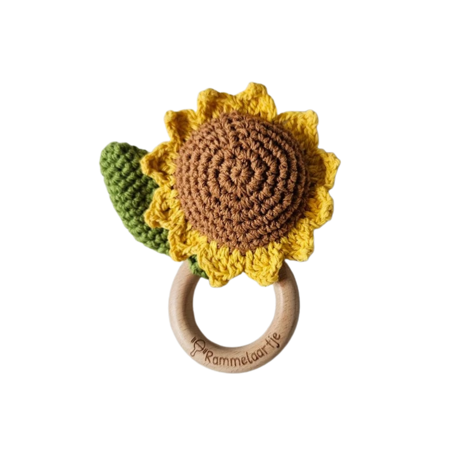 Handgemaakte gehaakte rammelaar - Zonnebloem