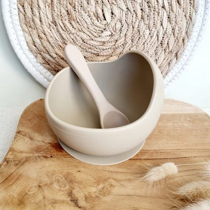 Siliconen Kom en Lepel - Zand - Beige