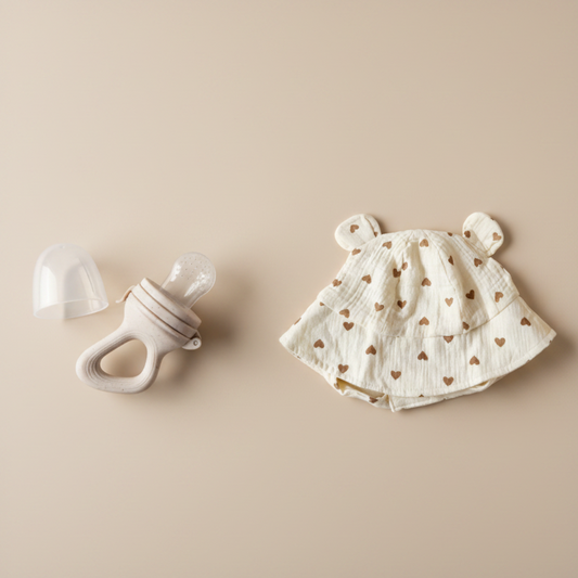 Baby Cadeauset - Fruitspeen & Zonnehoed Beige Achtergrond